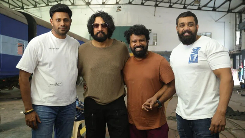 Sudeep on the sets of Dhruva Sarja starrer 'KD'